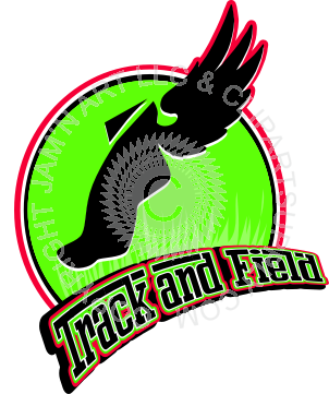 Track and field logo with flying foot