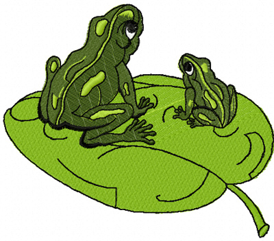 Two frogs free machine embroidery design for home decor