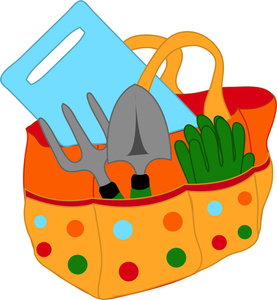 Gardening Clipart Image - Gardening Tote with Gloves and Tools