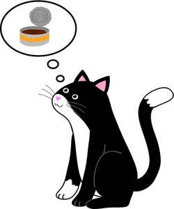 Hungry Clipart Image - A Pet Cat Thinking About A Can Of Wet Cat Food