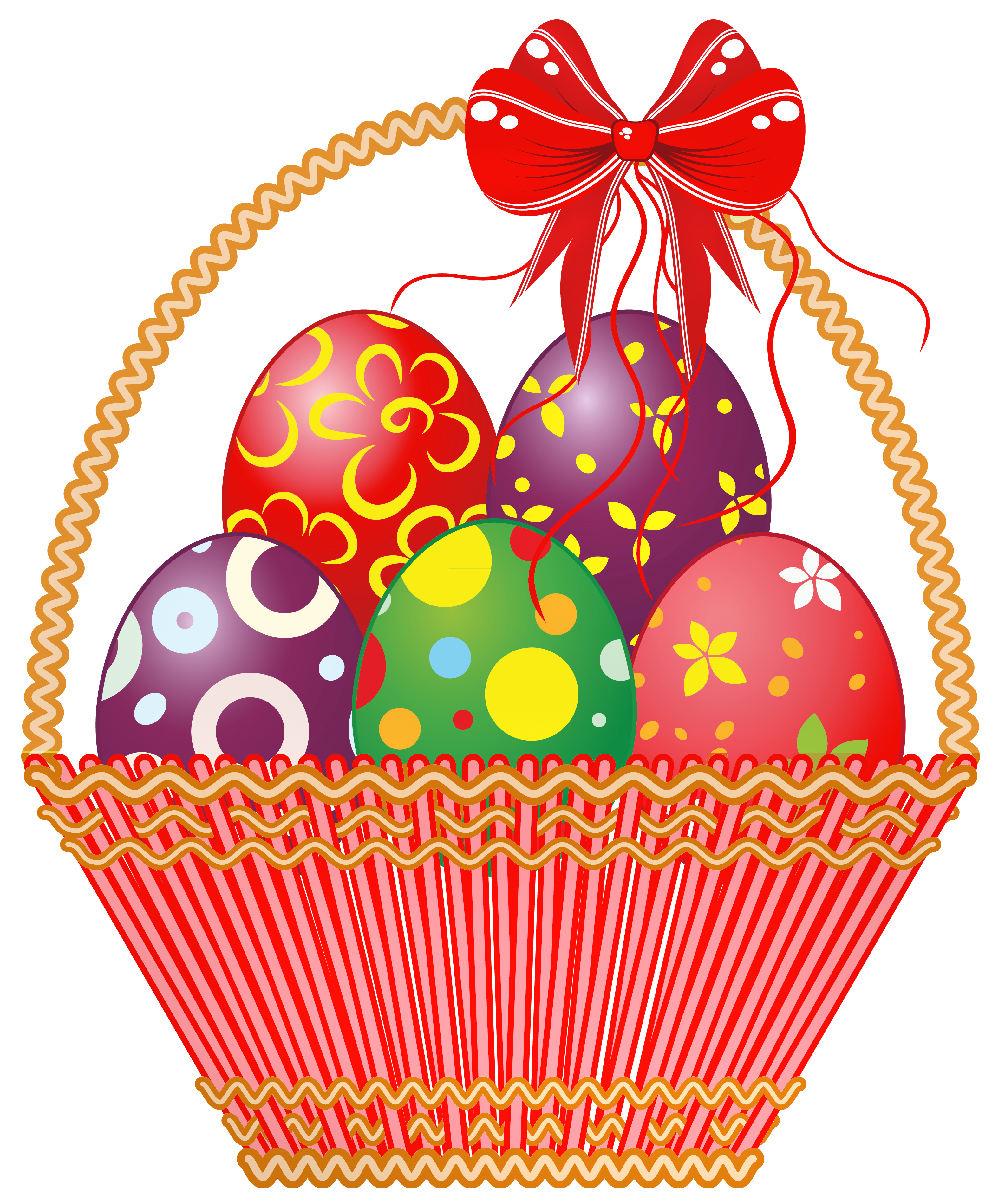 Easter Red Basket with Eggs PNG Clipart Picture