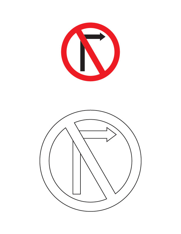 Right turn prohibited traffic sign coloring page | Download Free ...