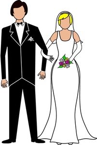 Wedding Clipart Image - Handsome groom and blushing bride holding ...