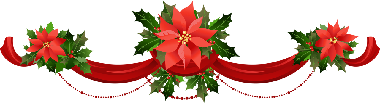 Transparent Christmas Garland with Poinsettias PNG Clipart
