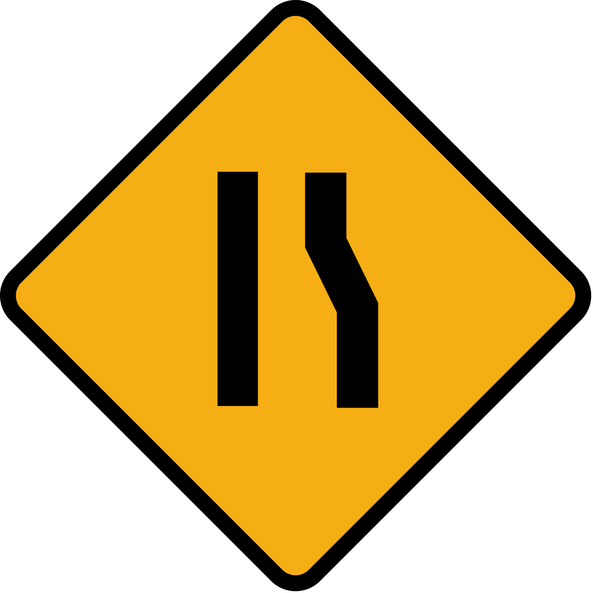 File:Diamond road sign road narrow right.svg