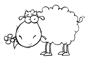 Sheep Clipart Image - Black and White Sheep Eating a Flower.