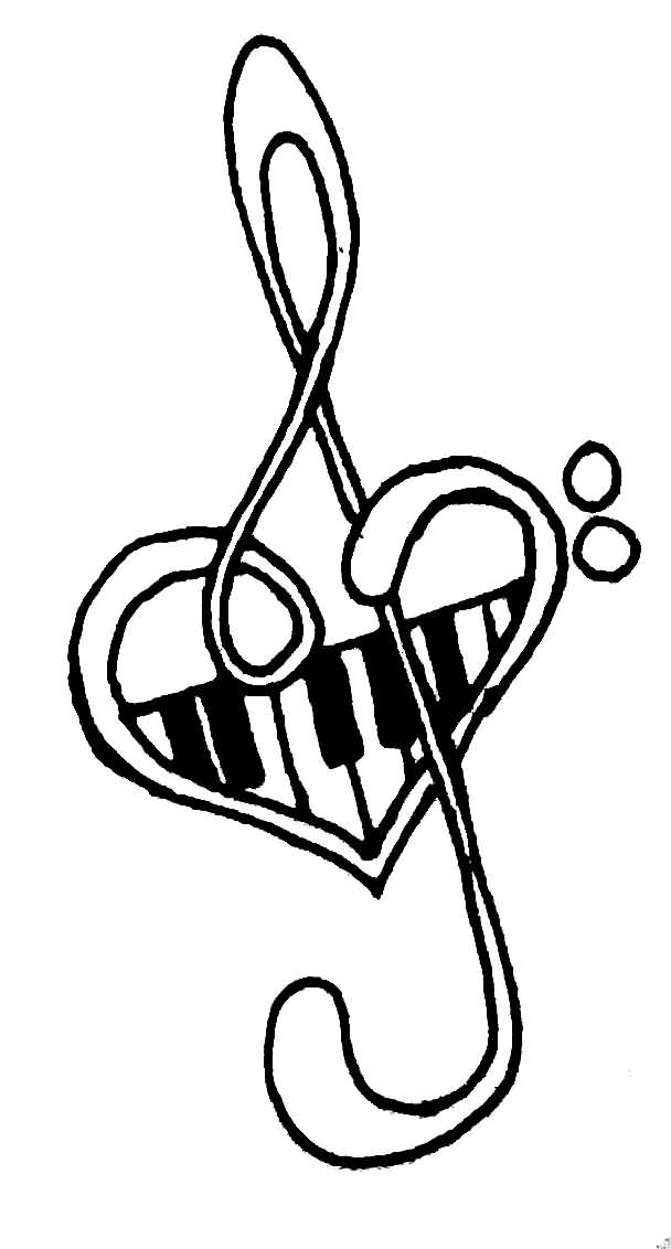 Heart Music Note Piano Keys Tattoo Stencil | Tattooshunter.com