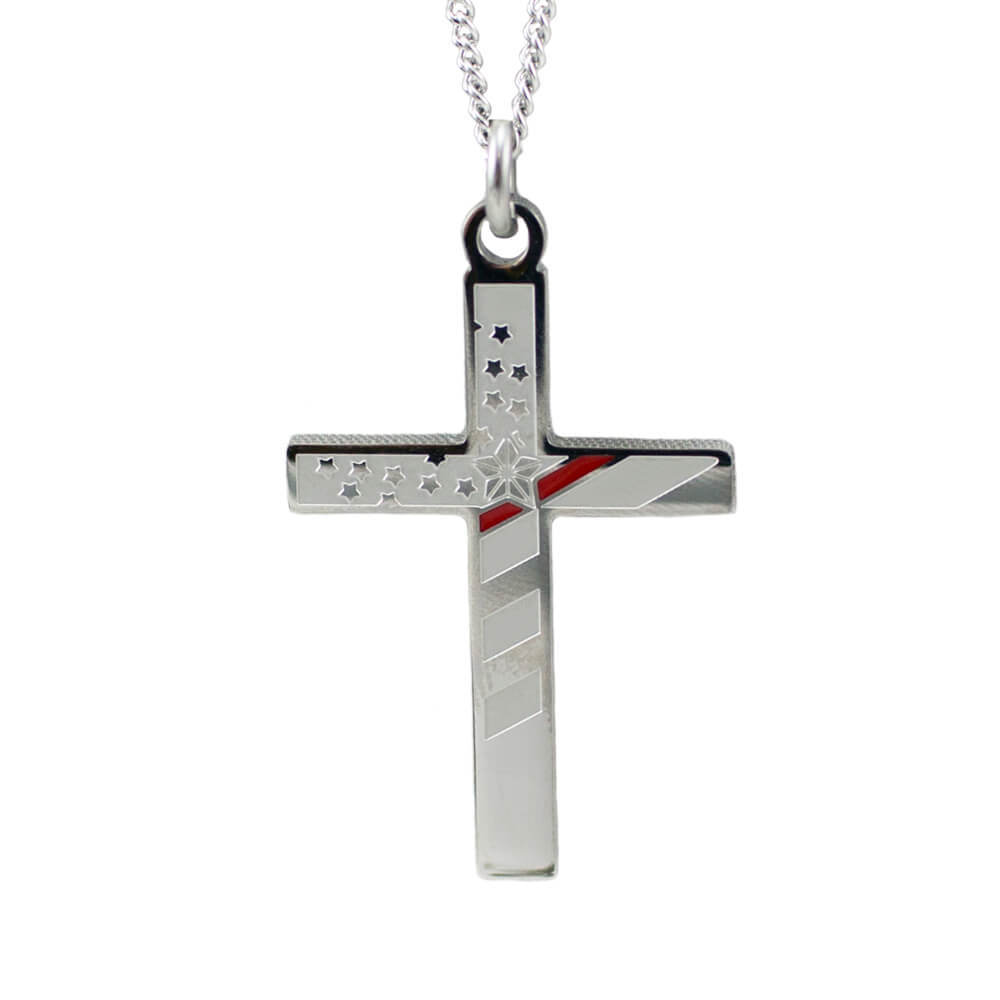 WomenÃ?s Thin Red Line Flag Cross Necklace - Isaiah 6:8