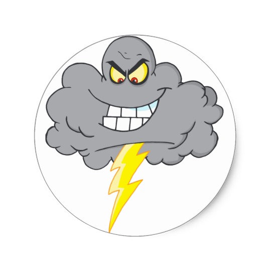 Cartoon Black Cloud With Lightning Classic Round Sticker | Zazzle