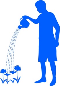 Gardening Clipart Image - Blue silhouette of a man watering his ...