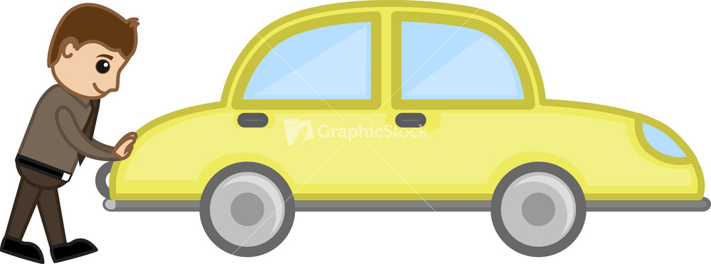 Cartoon Vector - Man Standing In Front Of A Car