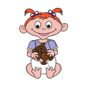 Baby Clipart Image - Red Haired Baby Girl Holding a Teddy Bear