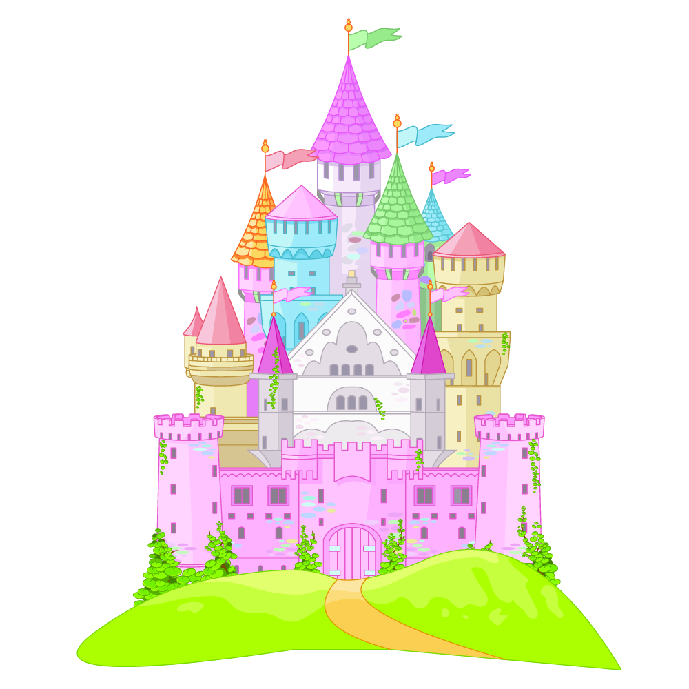 Fairytale Castle Pink Princess Colour Wall Sticker kids Art Decals ...