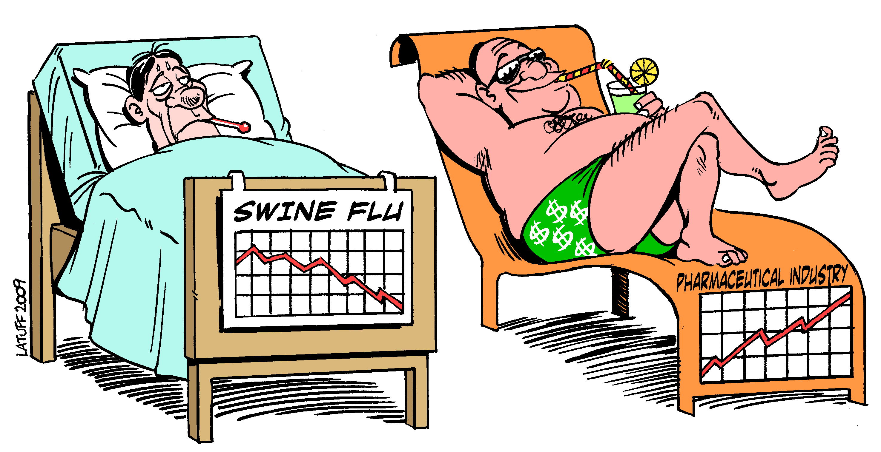 World | Swine Flu's Hidden Agenda (Four cartoons by Latuff)