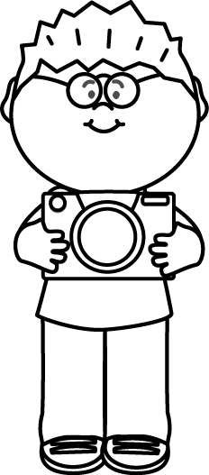 Black and White Boy with Camera Clip Art - Black and White Boy ...