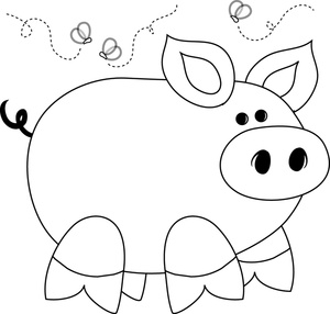 Pig Clipart Image - Cute Pig with Flies Coloring Page