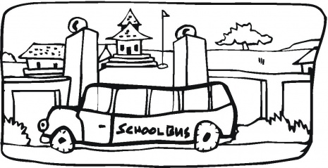 School Bus In The Town coloring page | Super Coloring