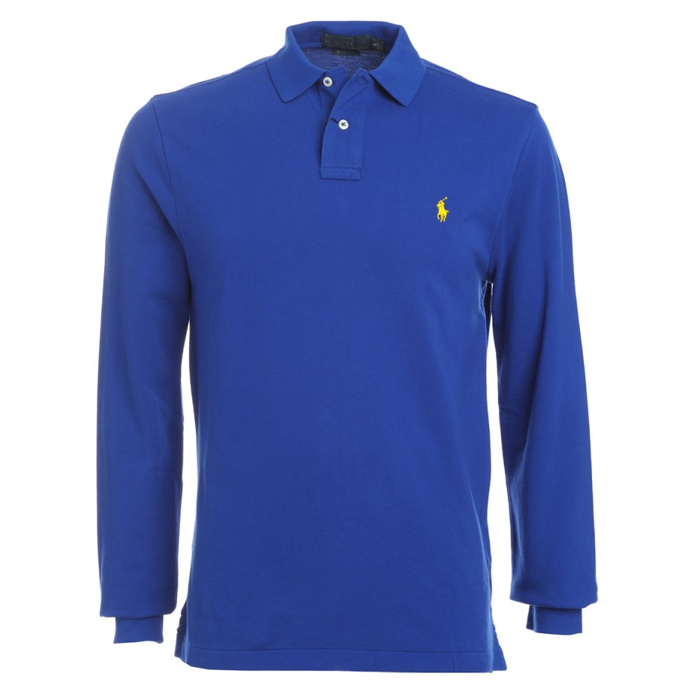 Ralph Lauren Polo Shirt, Royal Blue Long Sleeve Mesh Slim Polo
