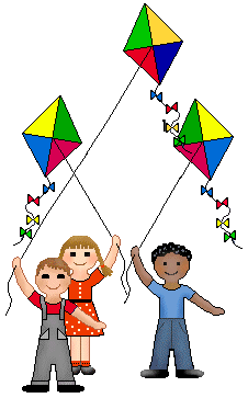Children clip art of boys and girls with kites