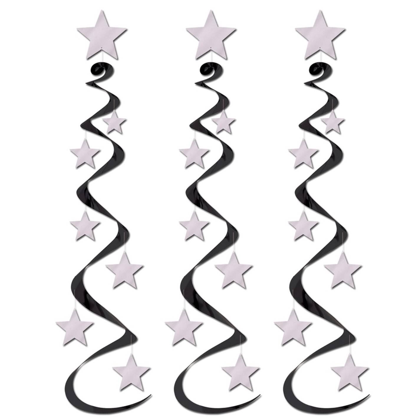 Black And Silver Star 76cm Swirls Hollywood Party Decoration ...