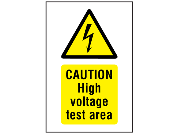 Caution High voltage test area symbol and text safety sign ...