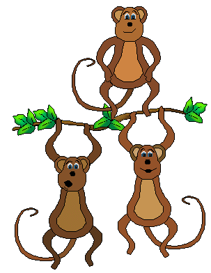 Monkey Clip Art - Three Monkeys on a Branch