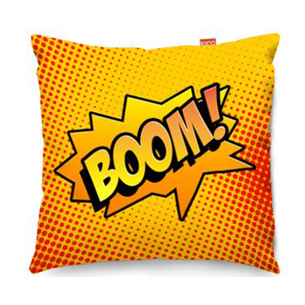 Comic Boom Orange Sofa Cushion - designer orange pop art pillow