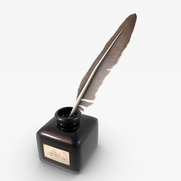 3d model quill pen ink bottle