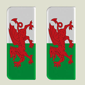 2x Wales Full Welsh Dragon Flag - Gel Domed Number Plate Badges ...