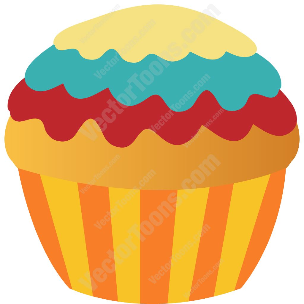 Cartoon Clipart: Vanilla Cupcake With Yellow, Blue And Red Layered ...