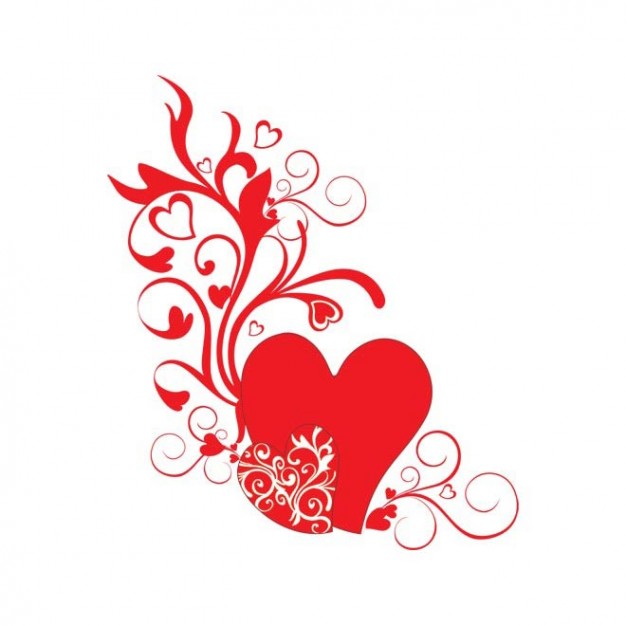 Red Heart Floral Curls design Valentine Day Vector - Free Vector ...