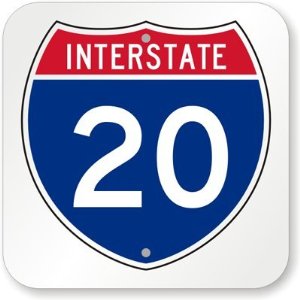 Interstate 20 (I-20) Sign, 12" x 12": Patio, Lawn & Garden