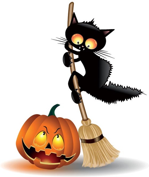 Vector scarcy black cat with halloween pumpkin Free vector in ...