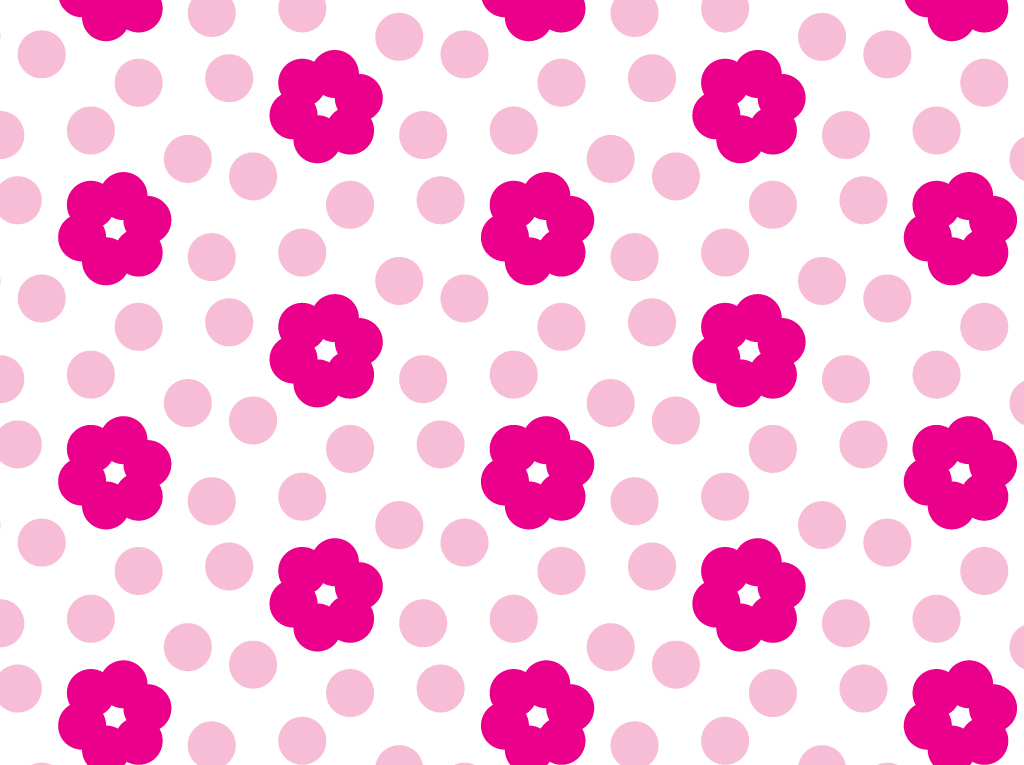 Simple vector background pattern with hot pink flowers and soft pink dots on a white backdrop.... Background, Design, Patterns