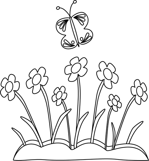 Black And White Butterfly And Flowers Clip Art Black And White ...