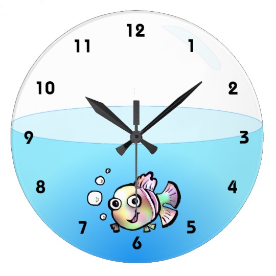 Cartoon Fish Bowl Clock with numbers | Zazzle