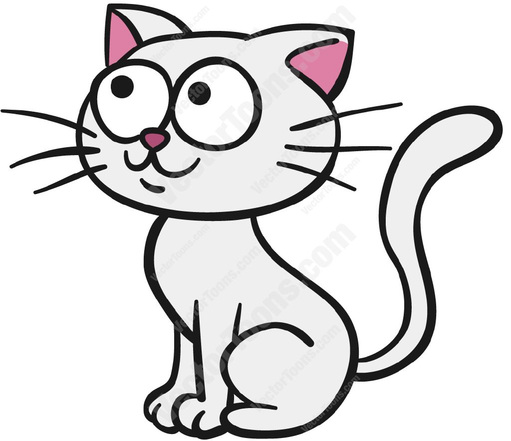 Cartoon Clipart: Little White Cat Sitting