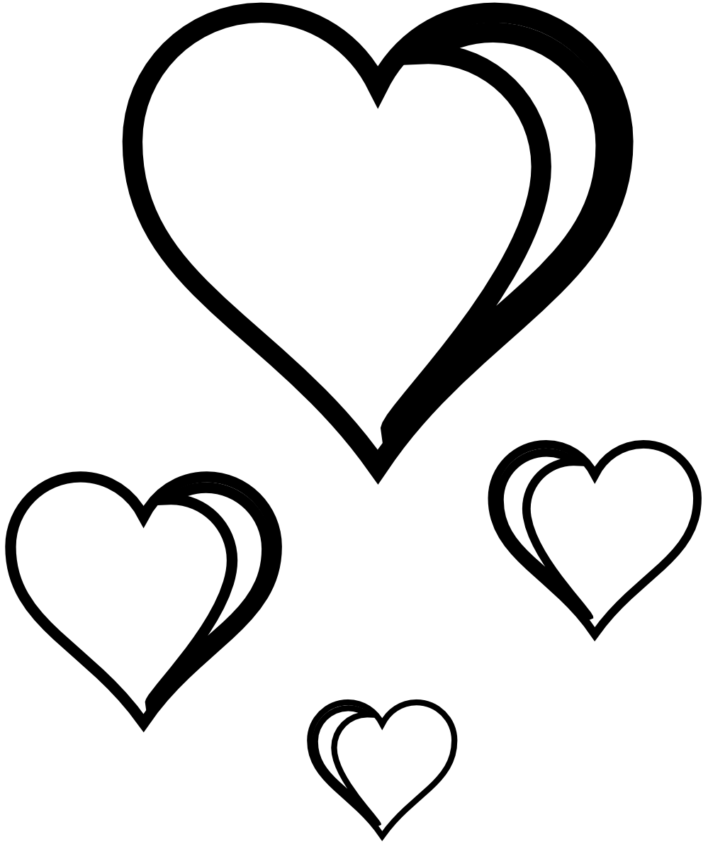 Black & white clipart of open hearts