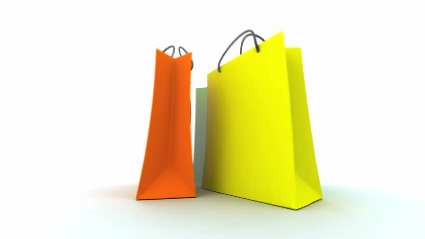 3D animation of three colorful shopping bags turning around ...
