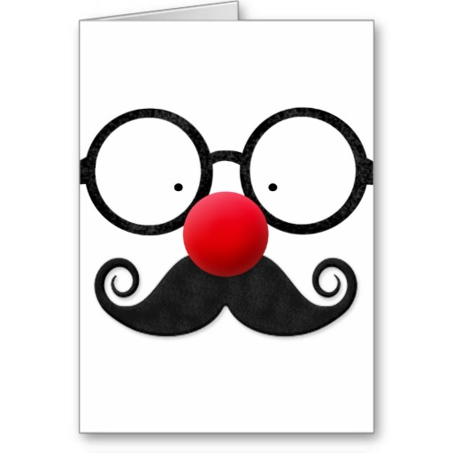 Cute funny red nose round black glasses moustache greeting cards ...