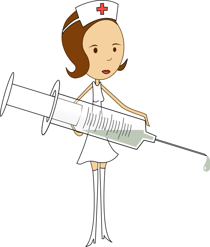 This funny clip art of a slim nurse holding a huge syringe