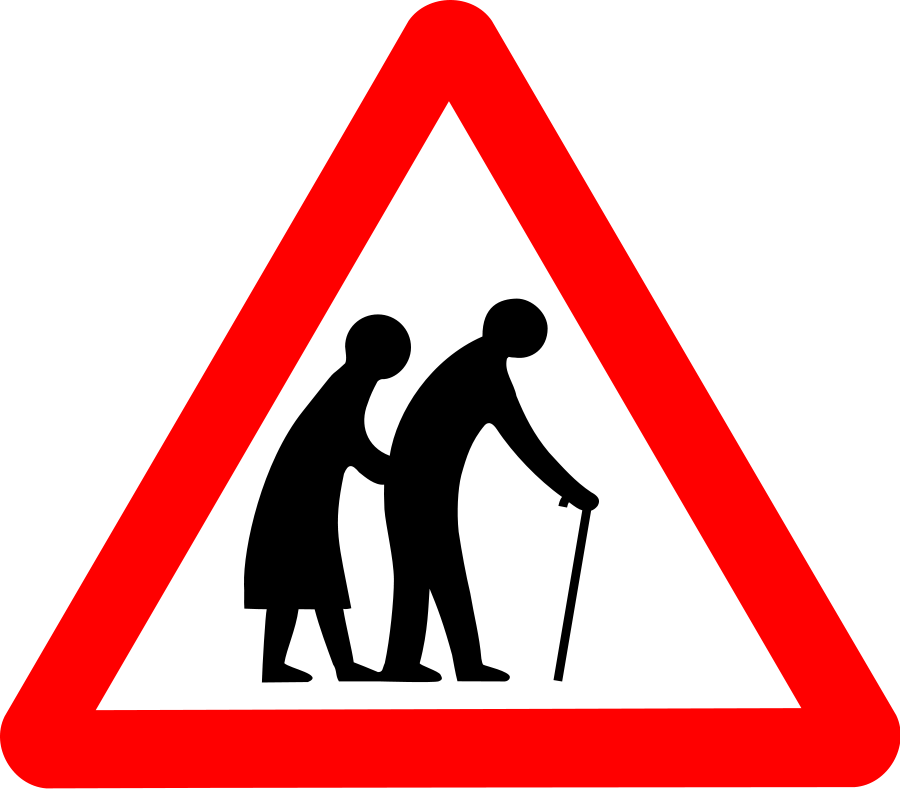Elderly crossing road sign clipart