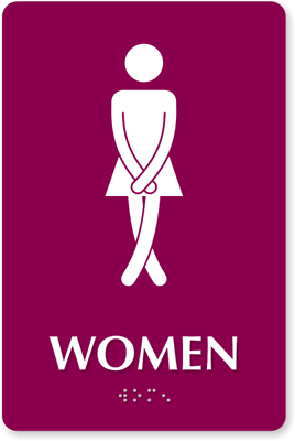 Cross-Legs Women's Bathroom Funny Sign, SKU - SE-2027