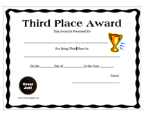 Free Printable 3rd Third Place Award Certificate Templates