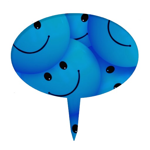 Fun Cool Happy Blue Smiley Faces Cake Pick from Zazzle.