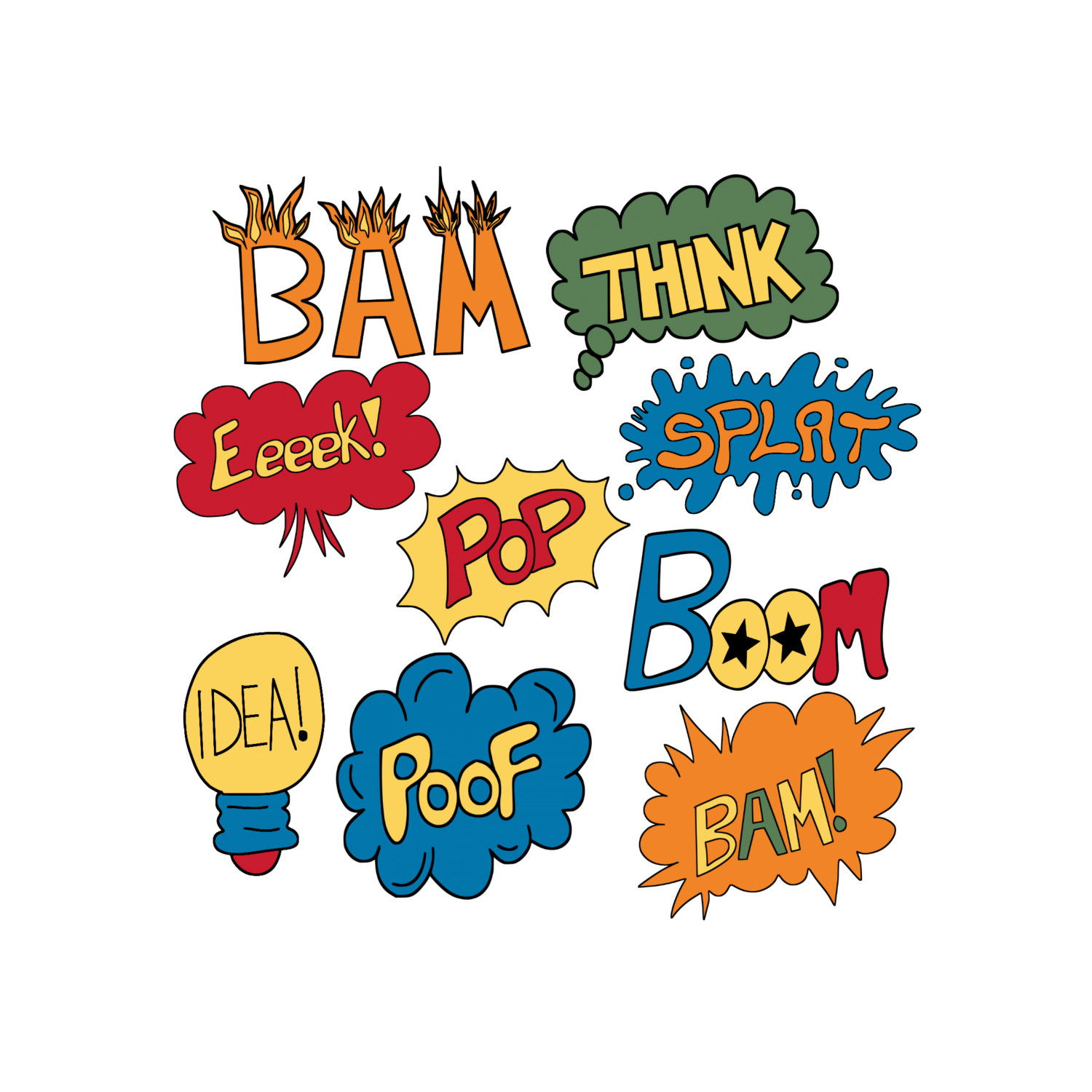 9 Comic Book Words Word Art Superhero Clipart by ChangingVases