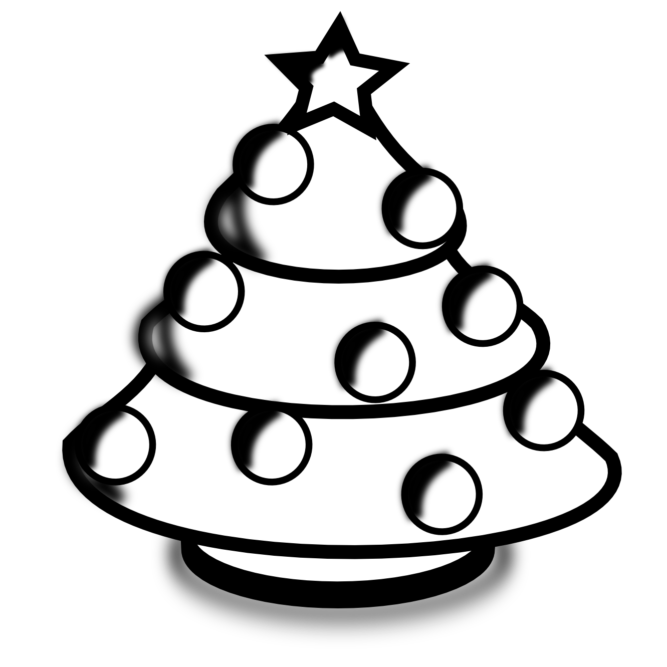 xmas christmas tree 74 black white line art SVG