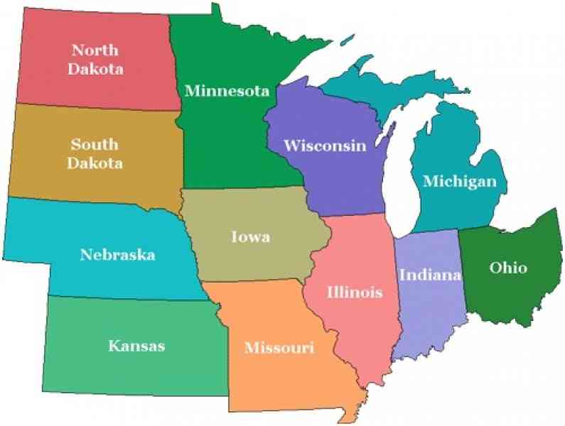 Map Of Midwest Region - HolidayMapQ.com Â®