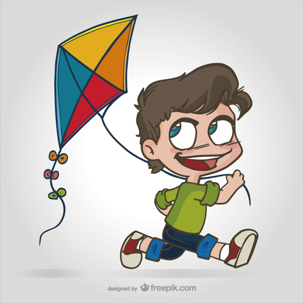 Kid with kite cartoon Vector | Free Download
