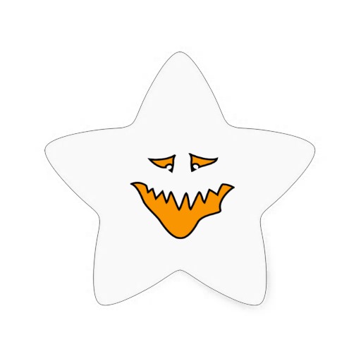 Scary Face. Monster Grin in Orange. Star Sticker from Zazzle.